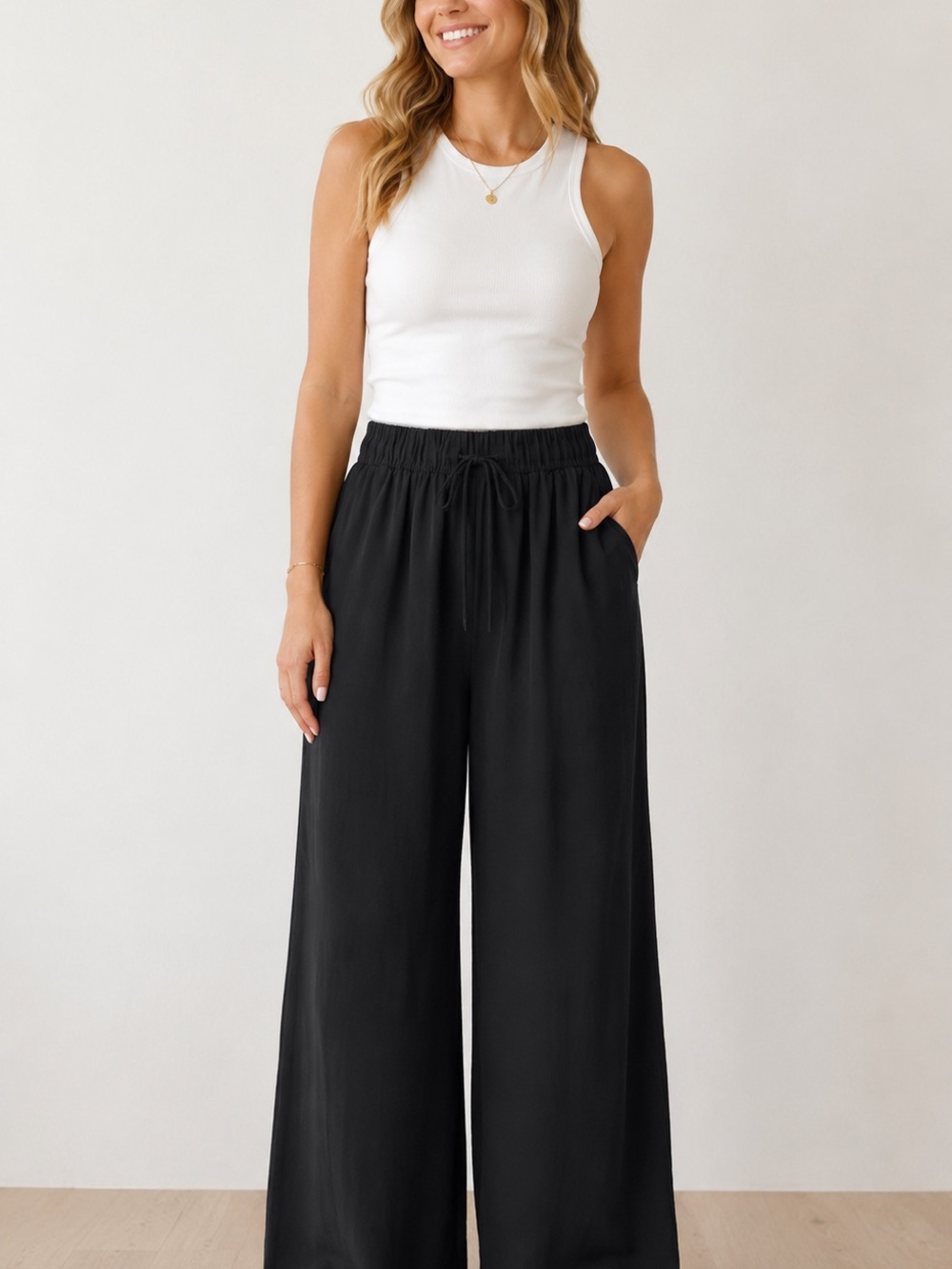 NWT All In Motion Black Wide Leg Pants XL Pull On Stretch Travel Athleisure Chic